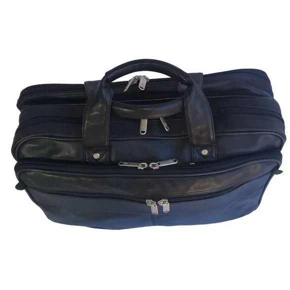 Black Leather ALDA Briefcase Satchel Laptop Bag Messenger Preacher Attorney - Picture 2 of 8